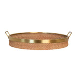 Worlds Away Round Natural Rattan Tray With Brass Rim And Handles