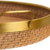 Worlds Away Round Natural Rattan Tray With Brass Rim And Handles