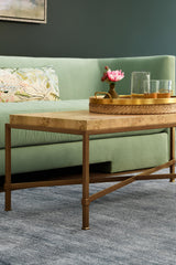 Worlds Away Round Natural Rattan Tray With Brass Rim And Handles
