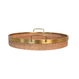 Worlds Away Round Natural Rattan Tray With Brass Rim And Handles