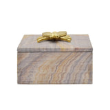 Worlds Away Golden Brown Bidaser Marble Box With Brass Bee Top
