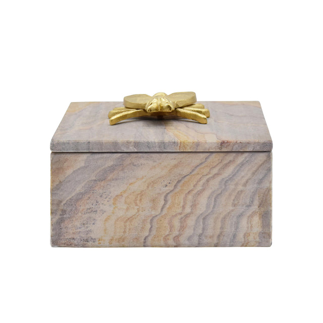 Worlds Away Golden Brown Bidaser Marble Box With Brass Bee Top
