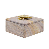 Worlds Away Golden Brown Bidaser Marble Box With Brass Bee Top