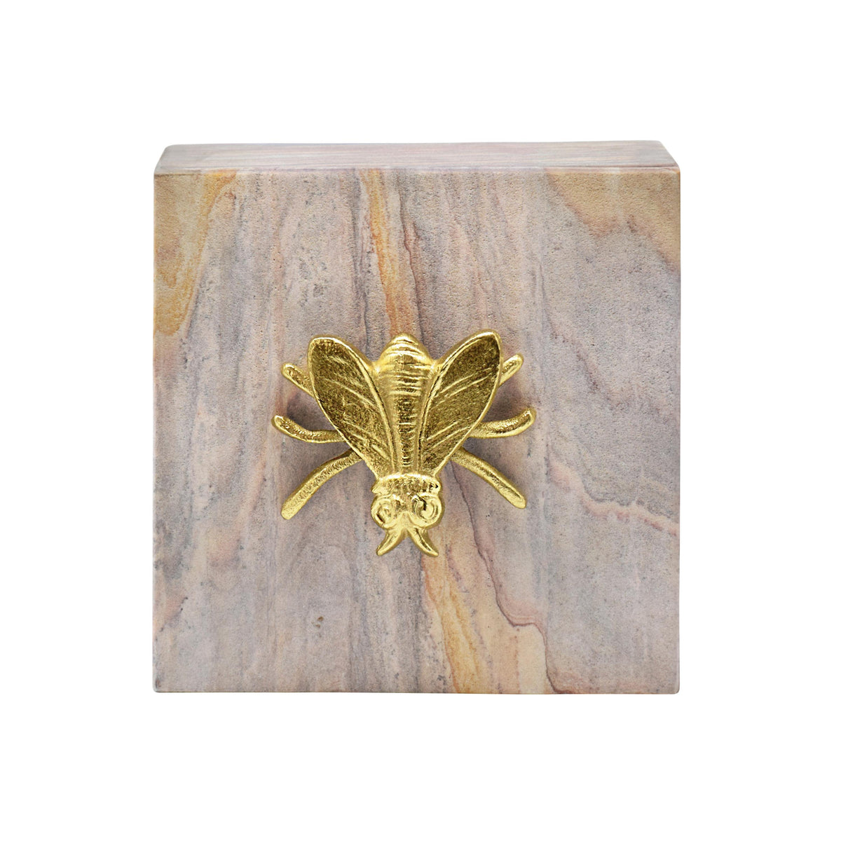 Worlds Away Golden Brown Bidaser Marble Box With Brass Bee Top