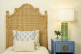 Worlds Away One Drawer Side Table With Large Brass Square Hardware In Blue Dyed Grasscloth With Glass Top