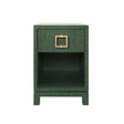 Worlds Away One Drawer Side Table With Large Brass Square Hardware In Green Dyed Grasscloth With Glass Top