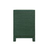Worlds Away One Drawer Side Table With Large Brass Square Hardware In Green Dyed Grasscloth With Glass Top