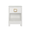 Worlds Away One Drawer Side Table With Large Brass Square Hardware In White Textured Linen With Glass Top