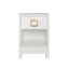 Worlds Away One Drawer Side Table With Large Brass Square Hardware In White Textured Linen With Glass Top