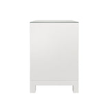 Worlds Away One Drawer Side Table With Large Brass Square Hardware In White Textured Linen With Glass Top