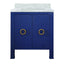 Worlds Away Bath Vanity In Textured Navy Linen W/ Ant. Brass Hardware, White Marble Top, And Porcelain Sink