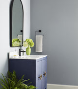 Worlds Away Bath Vanity In Textured Navy Linen W/ Ant. Brass Hardware, White Marble Top, And Porcelain Sink