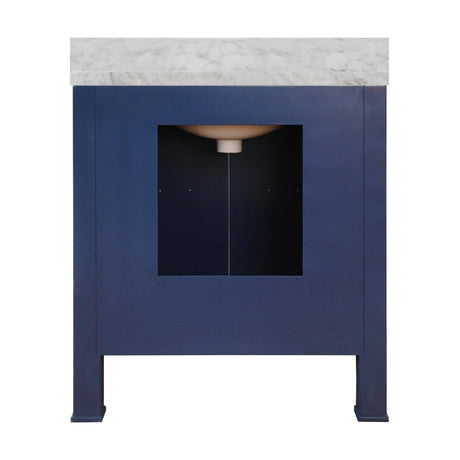 Worlds Away Bath Vanity In Textured Navy Linen W/ Ant. Brass Hardware, White Marble Top, And Porcelain Sink