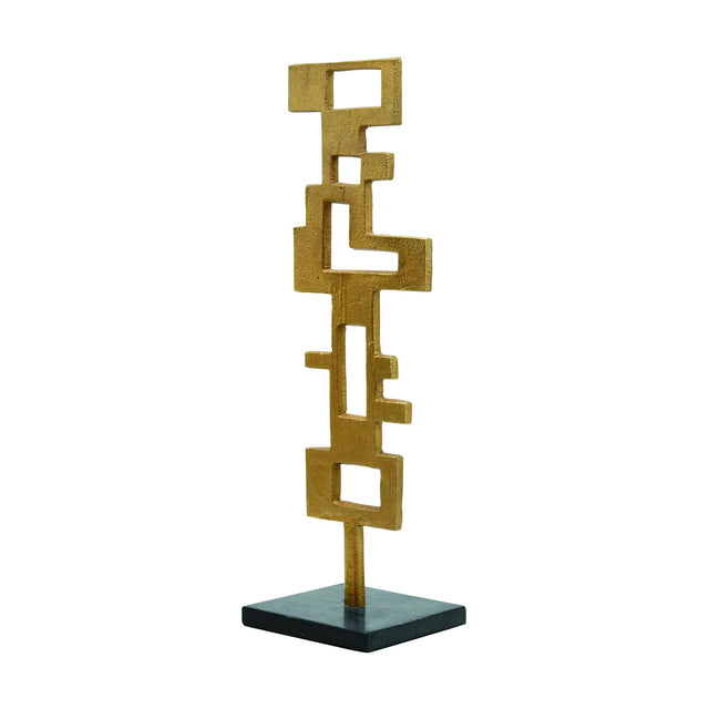 Worlds Away Brutalist Metal Scuplture With Black Marble Base