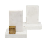 Worlds Away Pair Of White Marble Bookends With Brass Square Detail