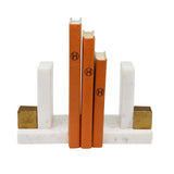 Worlds Away Pair Of White Marble Bookends With Brass Square Detail