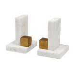 Worlds Away Pair Of White Marble Bookends With Brass Square Detail