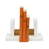 Worlds Away Pair Of White Marble Bookends With Brass Square Detail