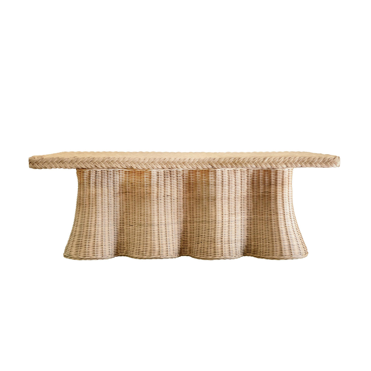 Worlds Away Rectangular Coffee Table With Braided Edge And Scallopped Skirt In Natural Woven Rattan