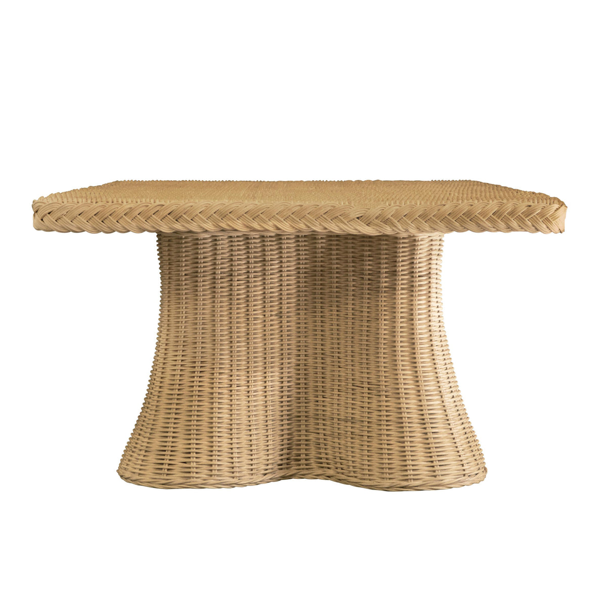 Worlds Away Rectangular Coffee Table With Braided Edge And Scallopped Skirt In Natural Woven Rattan