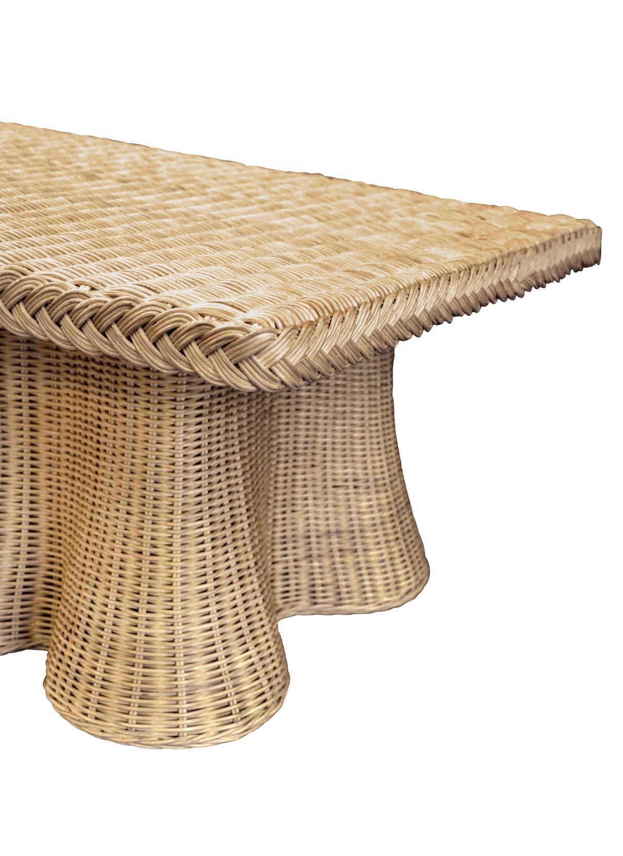 Worlds Away Rectangular Coffee Table With Braided Edge And Scallopped Skirt In Natural Woven Rattan
