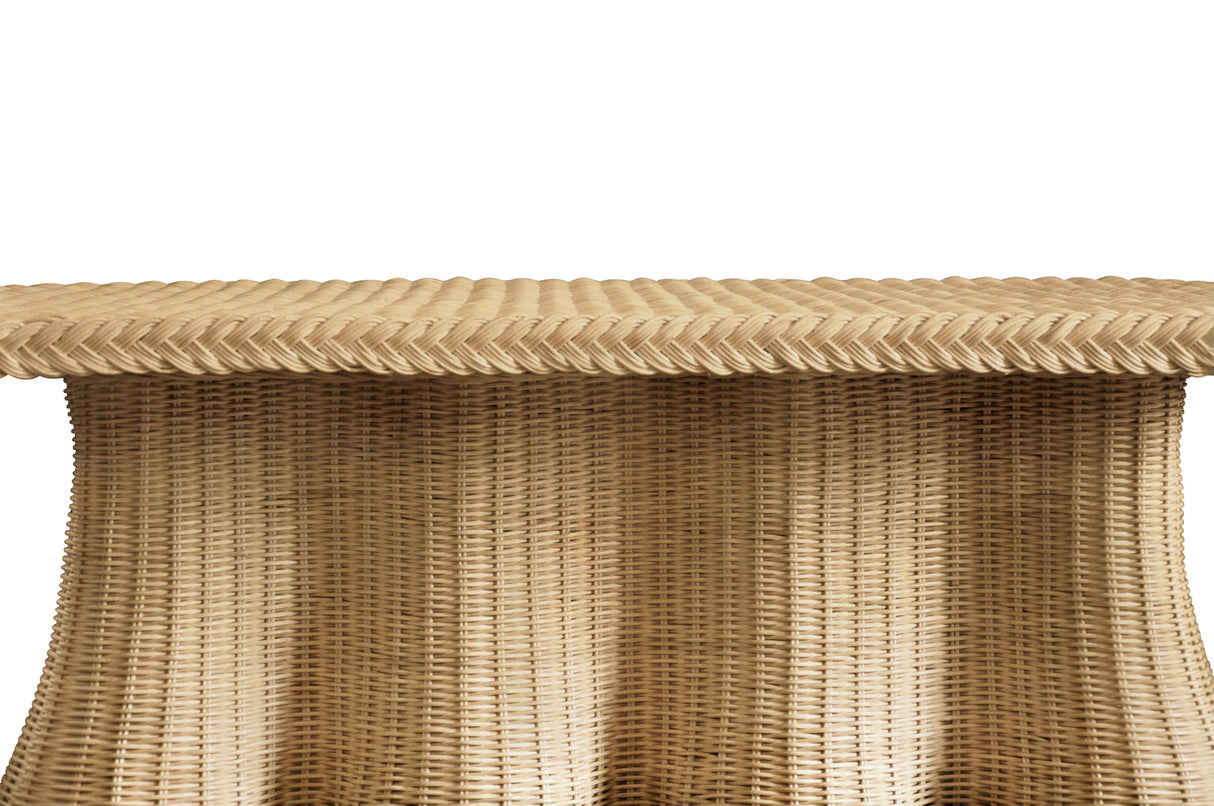 Worlds Away Rectangular Coffee Table With Braided Edge And Scallopped Skirt In Natural Woven Rattan