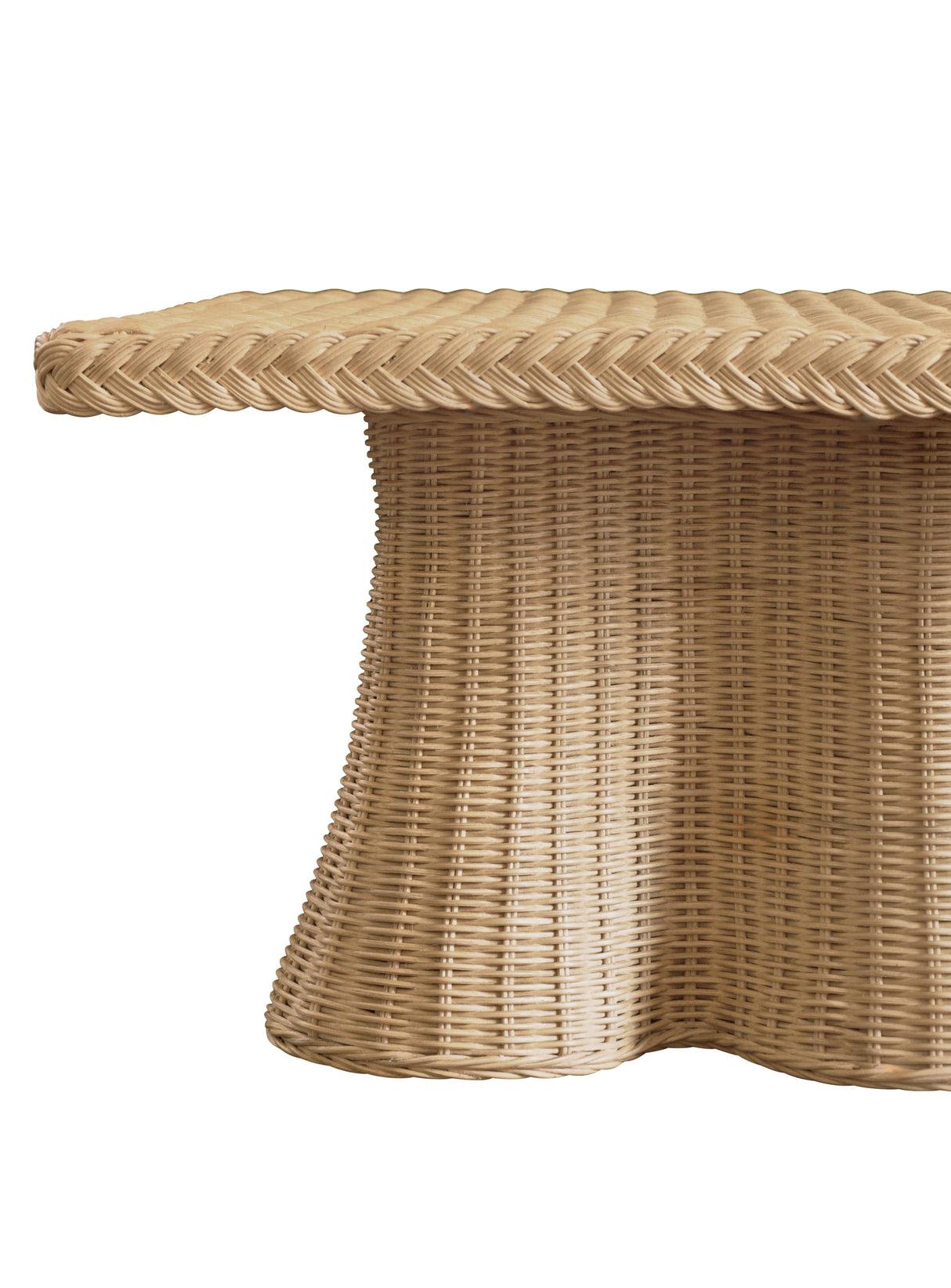 Worlds Away Rectangular Coffee Table With Braided Edge And Scallopped Skirt In Natural Woven Rattan