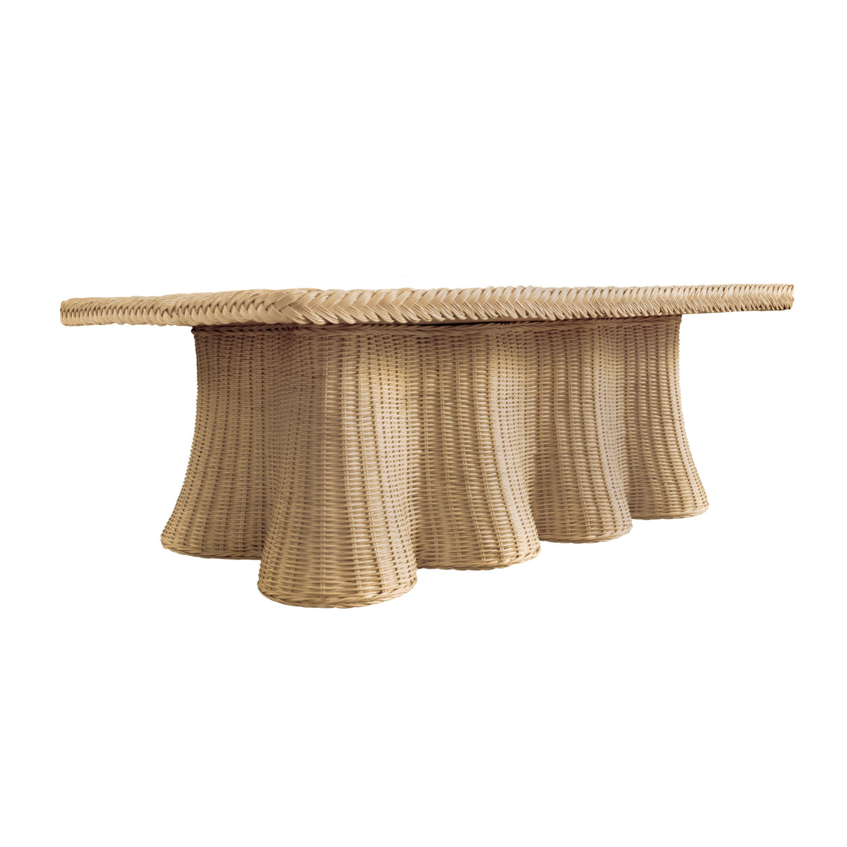 Worlds Away Rectangular Coffee Table With Braided Edge And Scallopped Skirt In Natural Woven Rattan