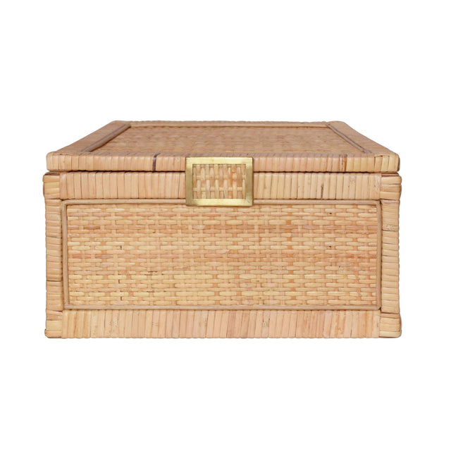 Worlds Away Large Natural Rattan Decorative Box With Brass Foot Caps