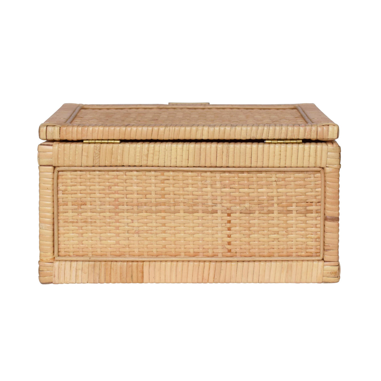 Worlds Away Large Natural Rattan Decorative Box With Brass Foot Caps