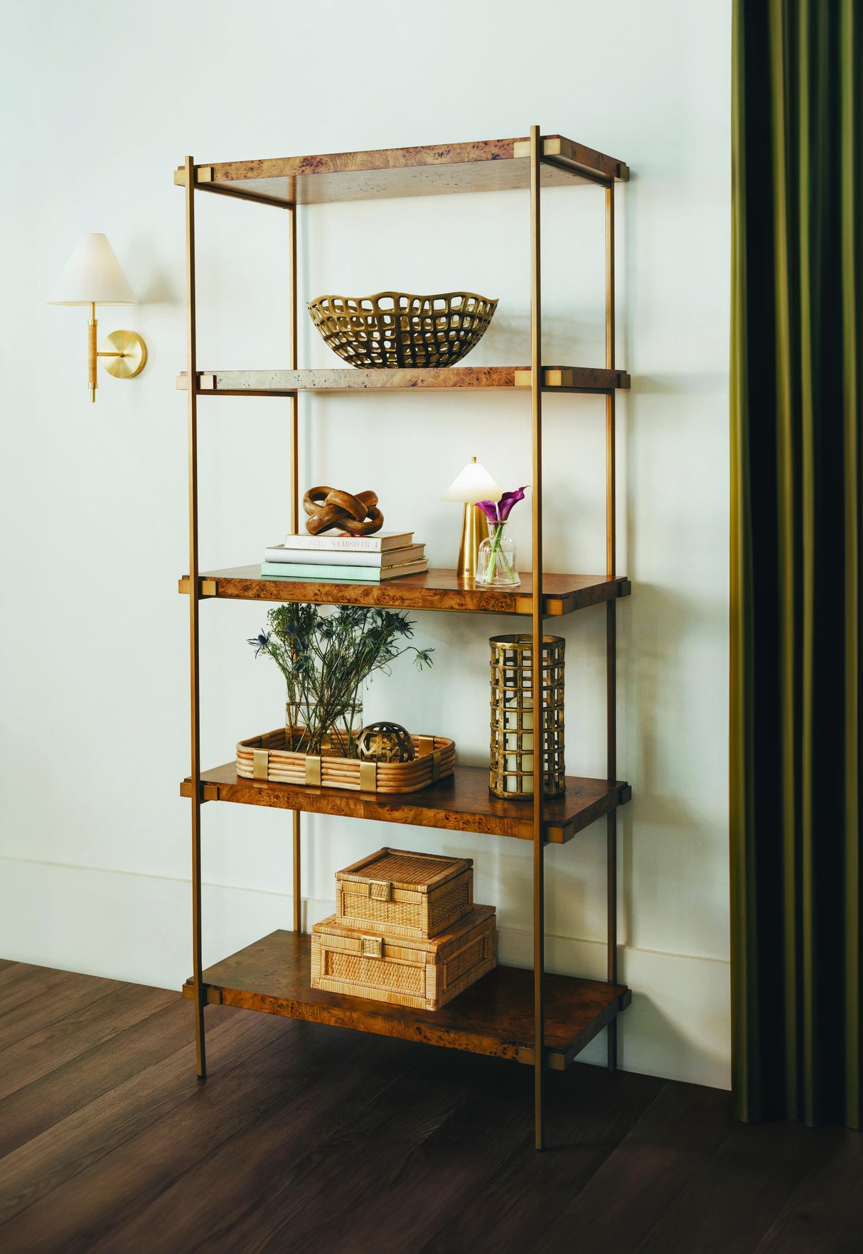 Worlds Away Large Natural Rattan Decorative Box With Brass Foot Caps