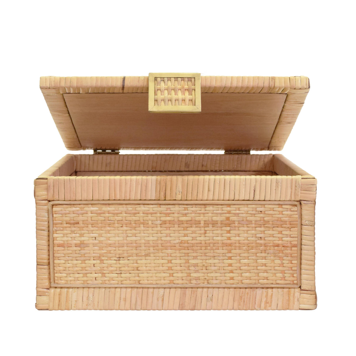 Worlds Away Large Natural Rattan Decorative Box With Brass Foot Caps
