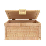 Worlds Away Large Natural Rattan Decorative Box With Brass Foot Caps