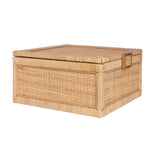 Worlds Away Large Natural Rattan Decorative Box With Brass Foot Caps