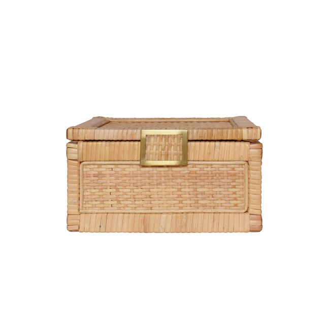 Worlds Away Small Natural Rattan Decorative Box With Brass Foot Caps