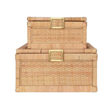 Worlds Away Small Natural Rattan Decorative Box With Brass Foot Caps