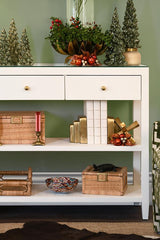 Worlds Away Small Natural Rattan Decorative Box With Brass Foot Caps