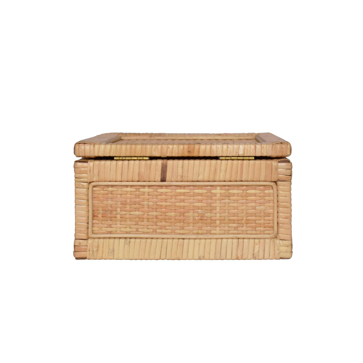 Worlds Away Small Natural Rattan Decorative Box With Brass Foot Caps