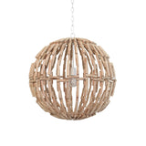 Worlds Away Sphere Shaped Pendant Handcrafted With Whitewash Eucalyptus Wood