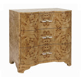 Worlds Away Three Drawer Side Table In Burl Wood With Acrylic Hardware