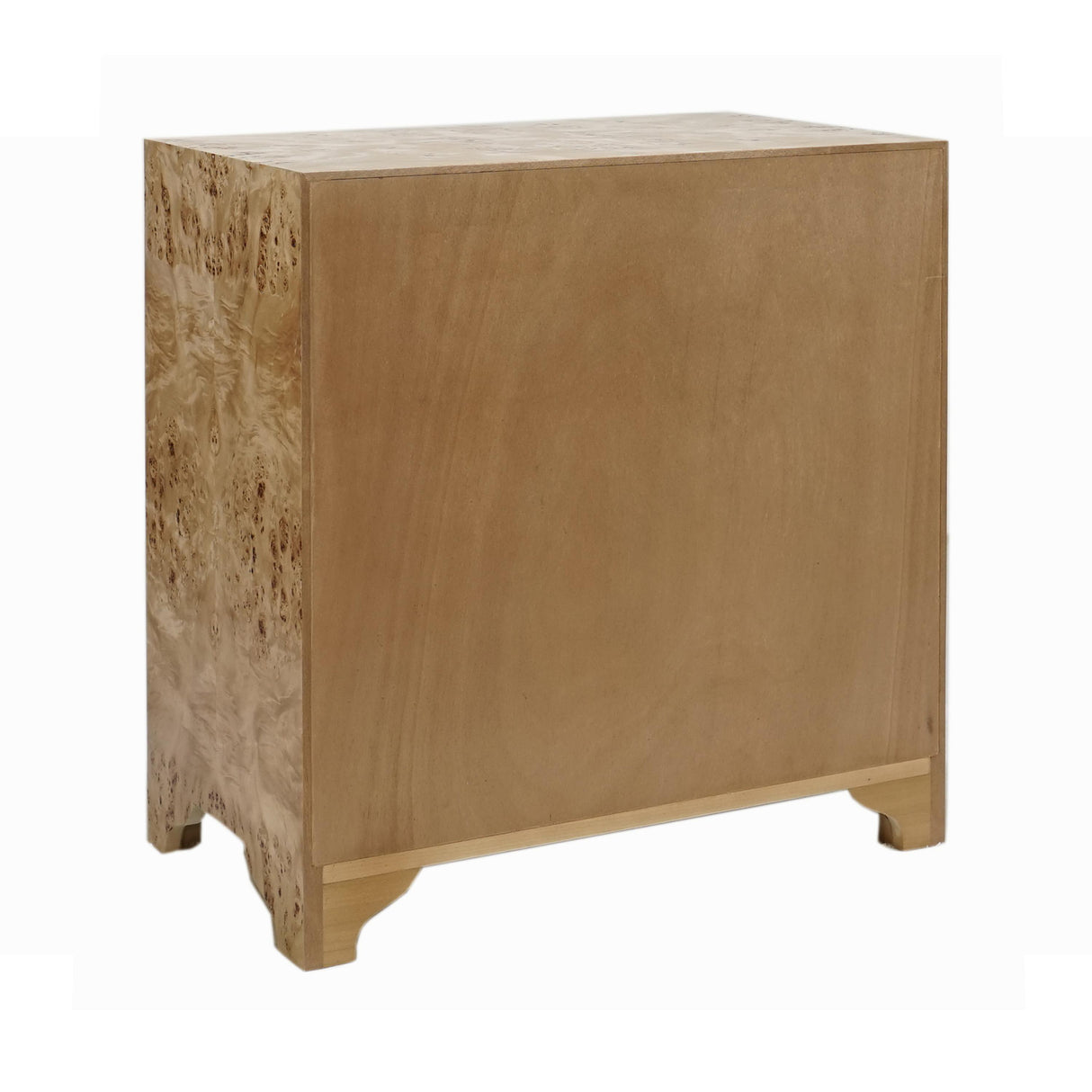 Worlds Away Three Drawer Side Table In Burl Wood With Acrylic Hardware