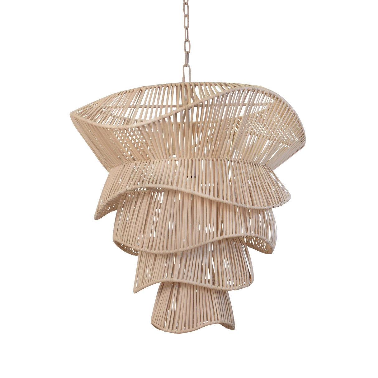 Worlds Away Modern Tiered Organic Pendant Spun In Bleached Rattan
