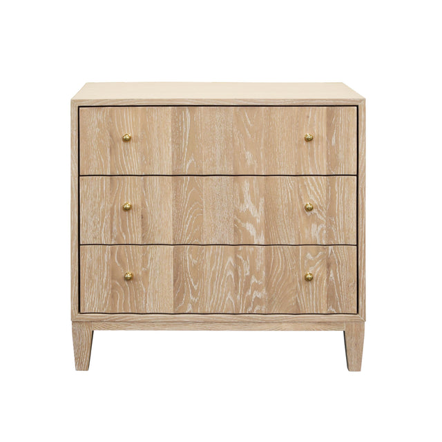 Worlds Away Three Drawer Side Table With Fluted Detail In Cerused Oak