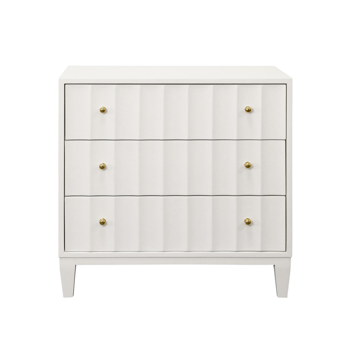 Worlds Away Three Drawer Side Table With Fluted Detail In Matte White Lacquer