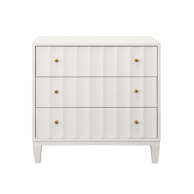 Worlds Away Three Drawer Side Table With Fluted Detail In Matte White Lacquer