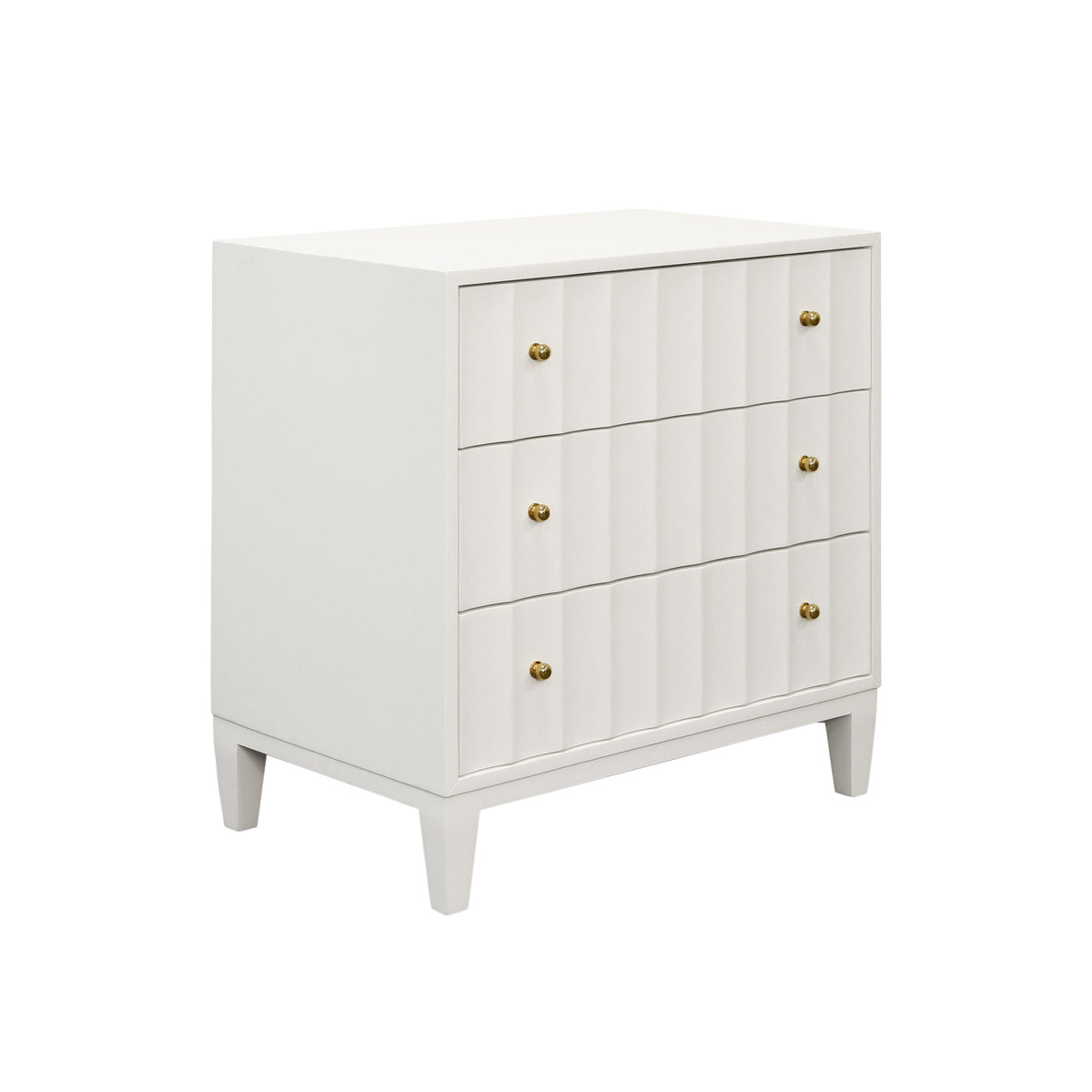 Worlds Away Three Drawer Side Table With Fluted Detail In Matte White Lacquer