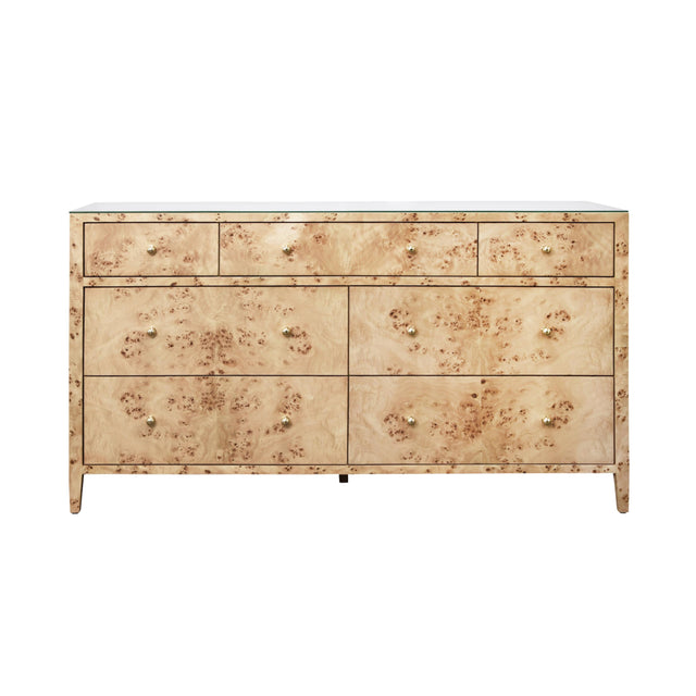 Worlds Away Seven Drawer Chest In Burl Wood