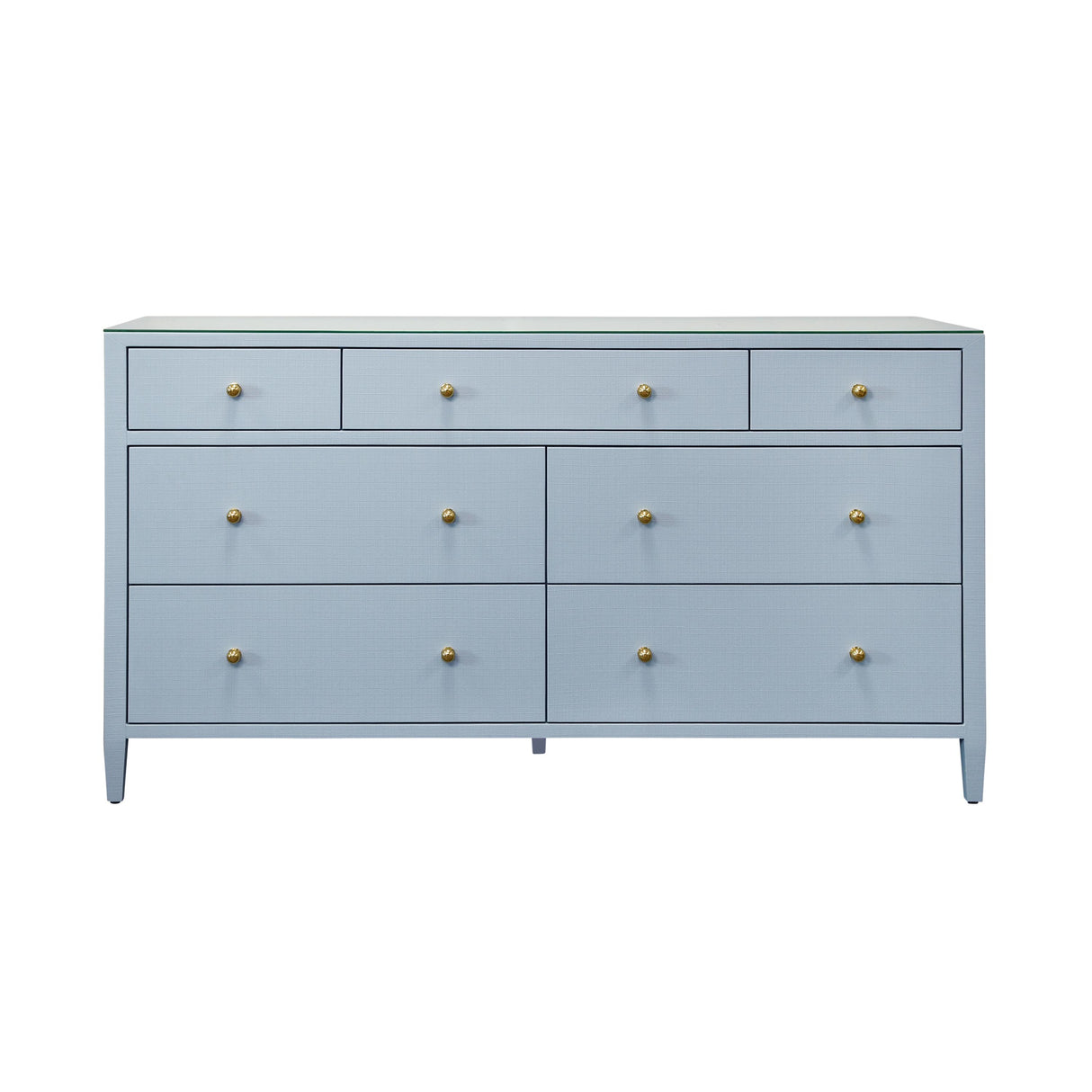Worlds Away Seven Drawer Chest In Textured Light Blue Linen