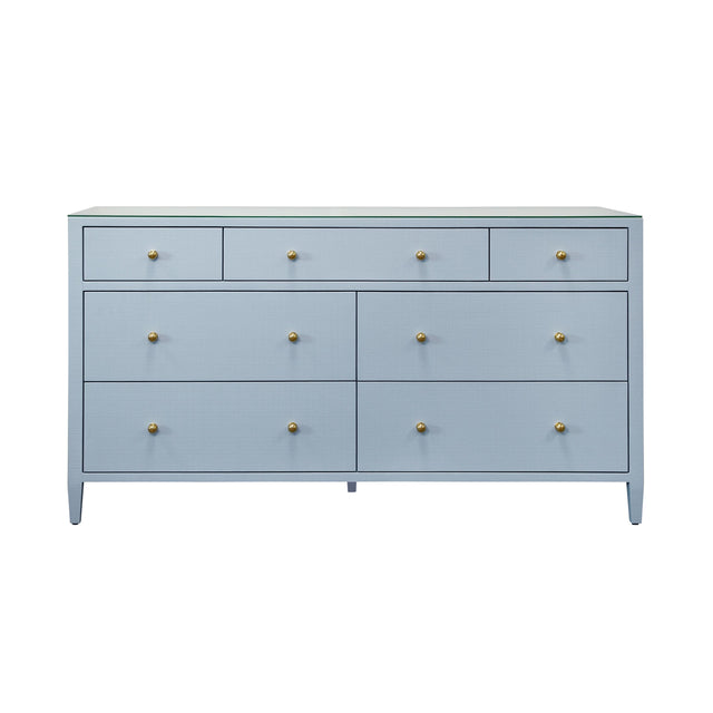 Worlds Away Seven Drawer Chest In Textured Light Blue Linen