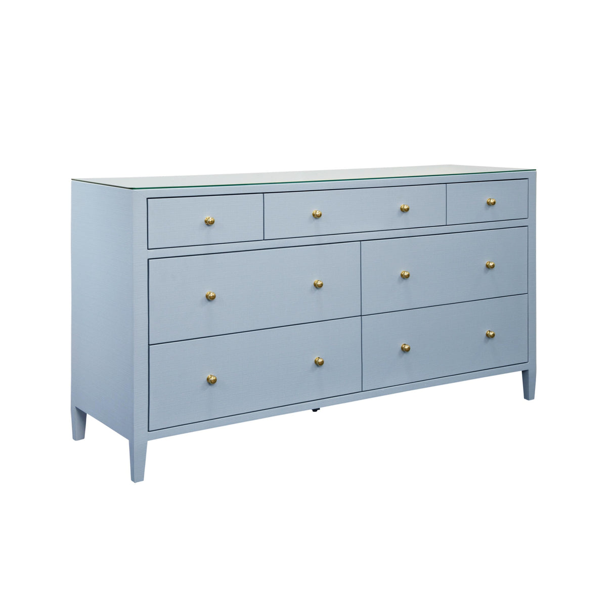 Worlds Away Seven Drawer Chest In Textured Light Blue Linen